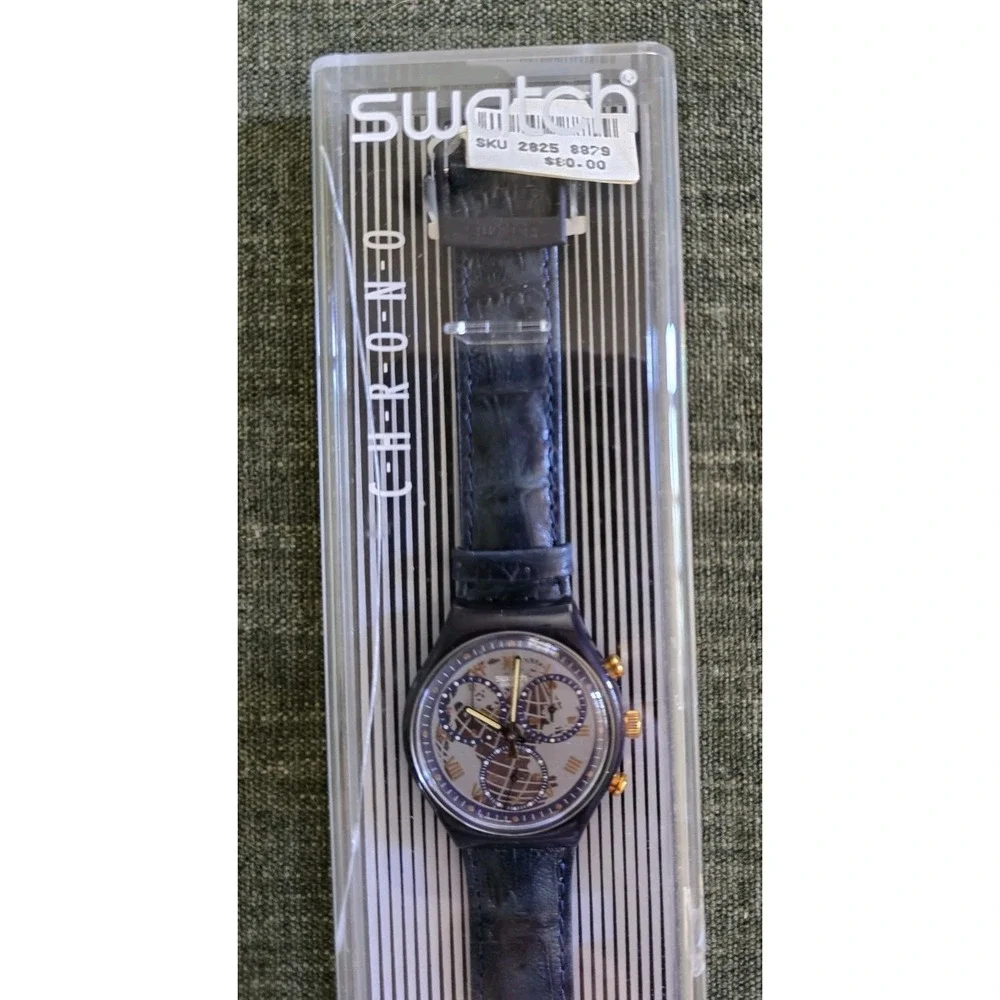 Swatch Chrono Grand Prix SCB109 Vintage Blue Leather Swiss Quartz Watch NEW